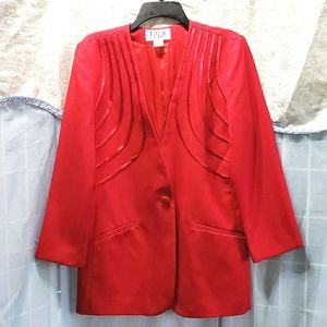 J.P. FALL RED POLYESTER COLLARLESS BLAZER SZ 8